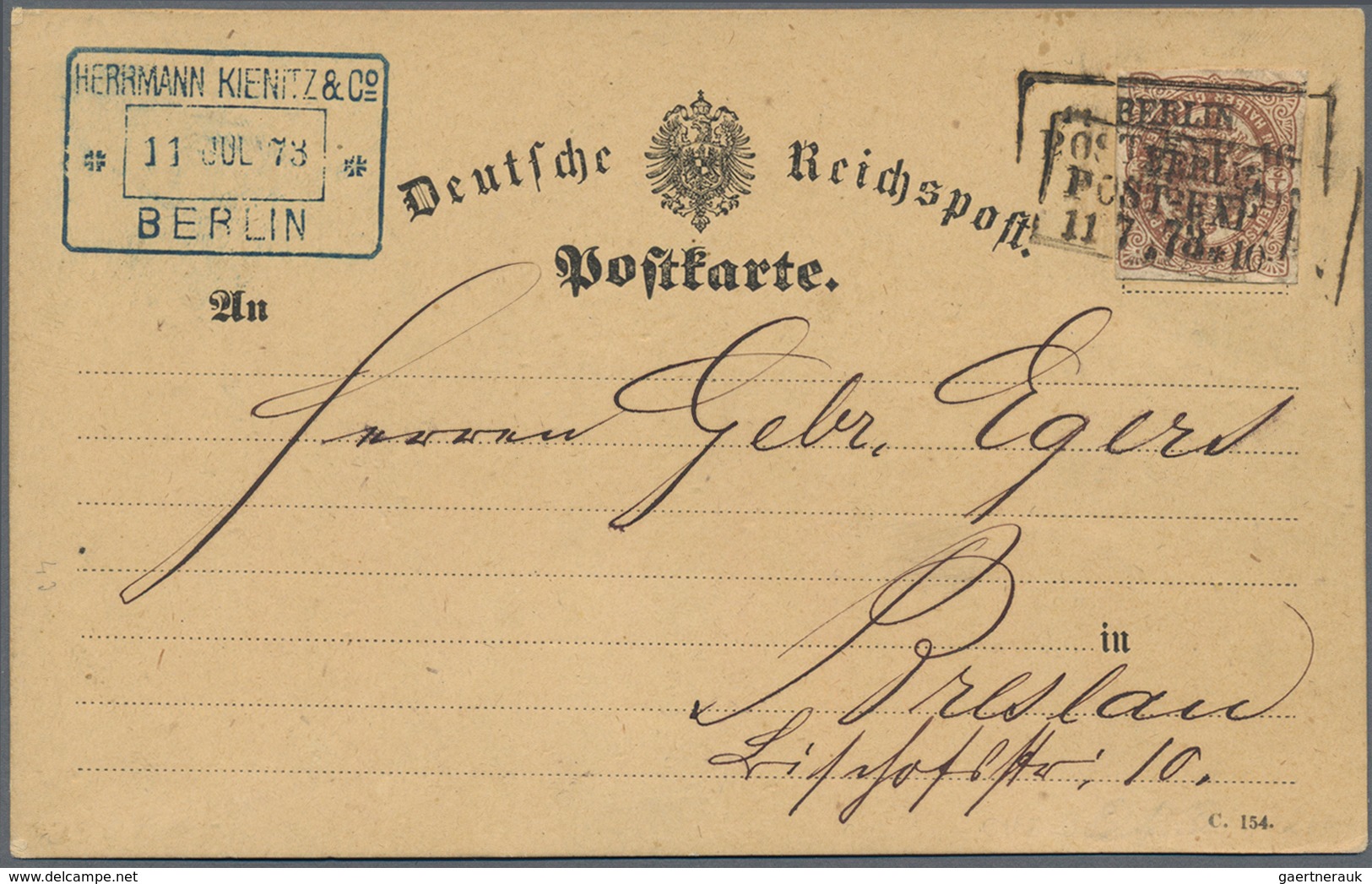 Deutsches Reich - Brustschild: 1873, Ganzsachenausschnitt 1/2 Gr Braun (aus P1), Portogerecht Als EF - Unused Stamps