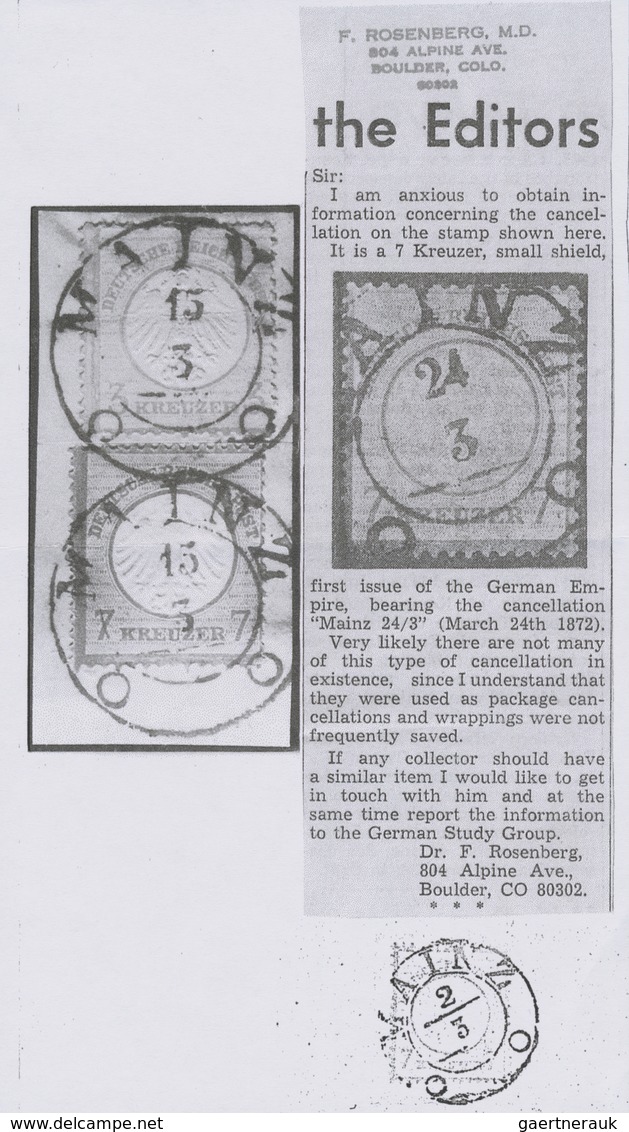 Deutsches Reich - Brustschild: 1872, Kl. Schild 7 Kr. Blau Mit Sehr Seltenem Taxis-K2 "MAINZ 20 5"-N - Ungebraucht