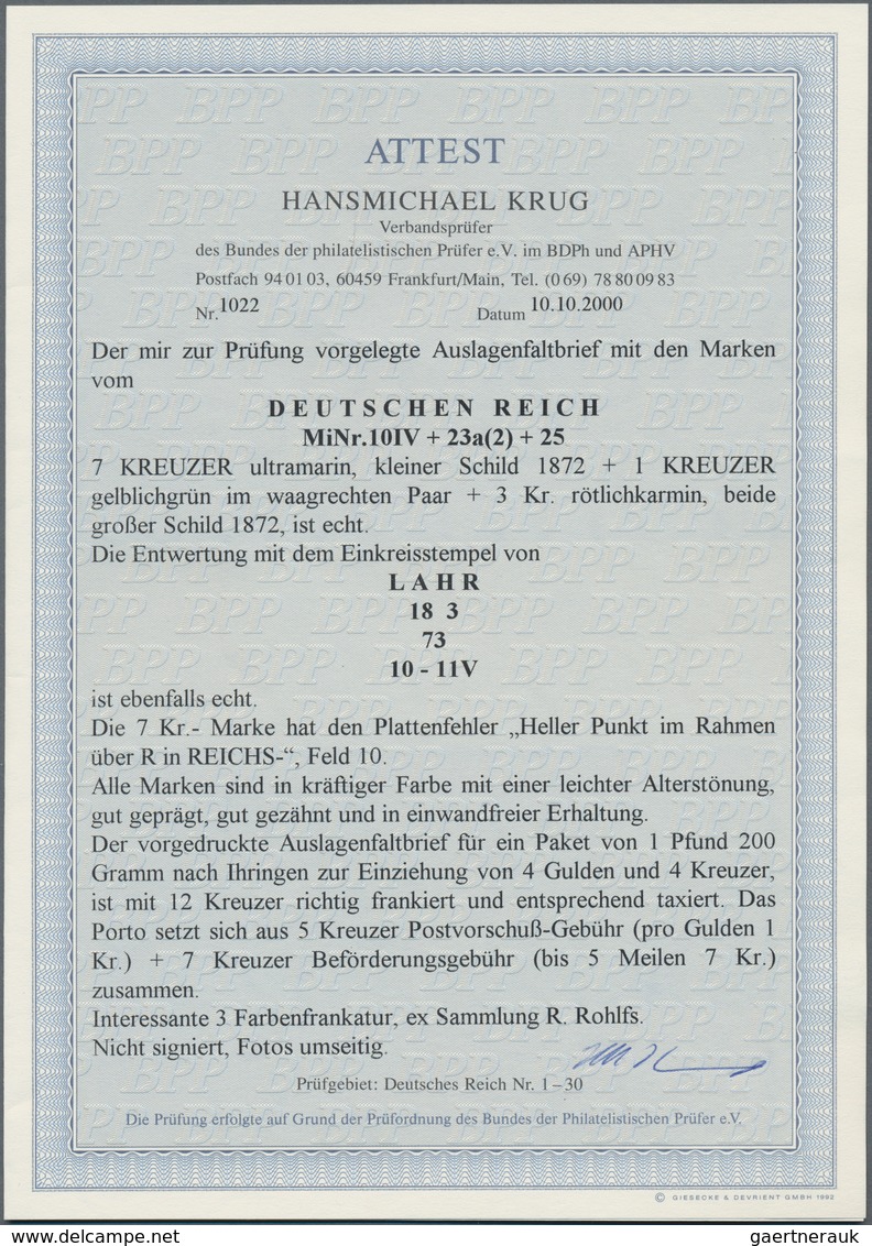 Deutsches Reich - Brustschild: 1873, Kleiner Schild 7 Kr. Ultramarin Mit Plattenfehler IV "heller Pu - Ungebraucht