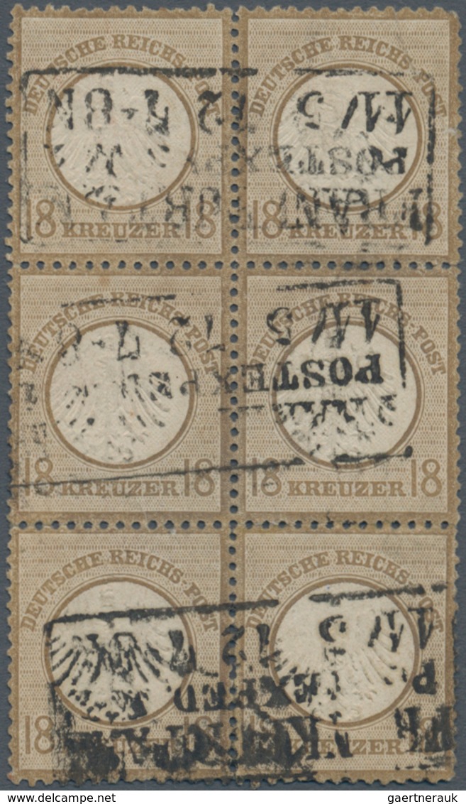 Deutsches Reich - Brustschild: 1872, Kleiner Schild 18 Kr. Graubraun Im Sechserblock(!) Mit Ra2 "FRA - Neufs
