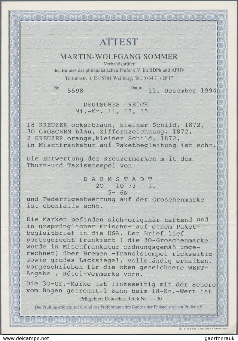 Deutsches Reich - Brustschild: 1873, ÜBERSEE-PAKET Mit Regulärer WÄHRUNGS-MISCHFRANKATUR Innendienst - Ungebraucht