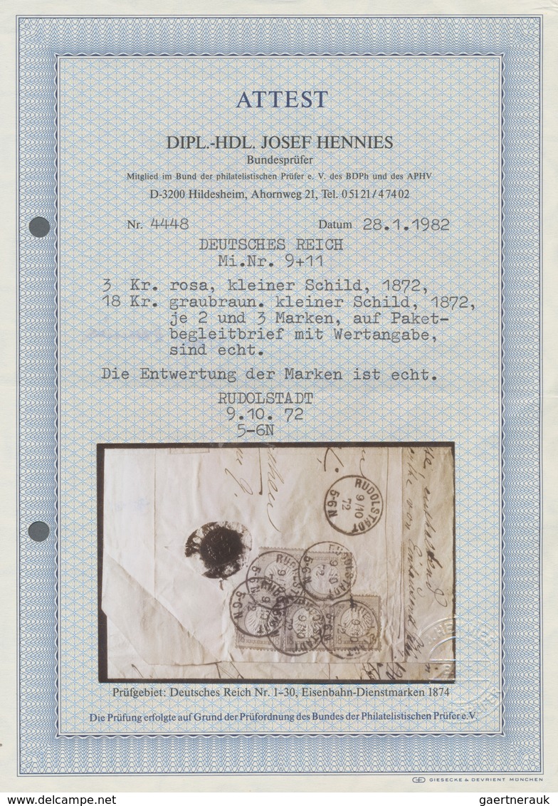 Deutsches Reich - Brustschild: 1872, Kleiner Schild 3x 18 Kr. Graubraun Und 2x 3 Kr. Karmin Auf Wert - Ungebraucht