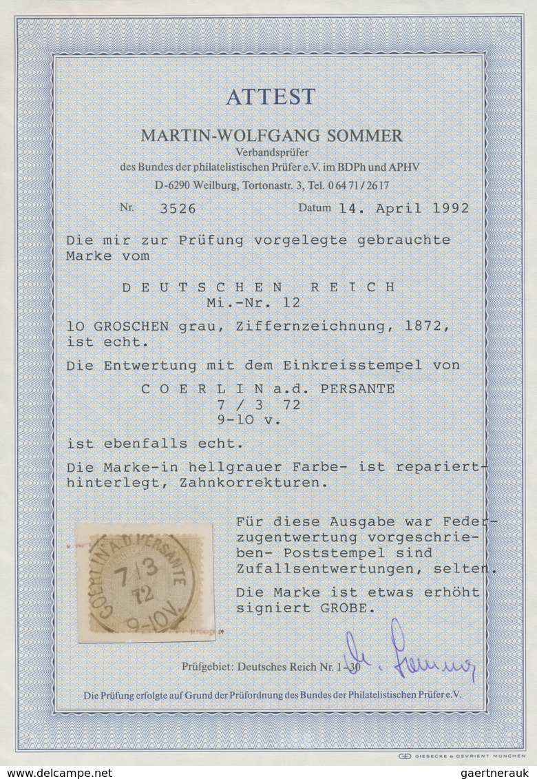 Deutsches Reich - Brustschild: 1872, Innendienstmarke 10 Gr. Gelbgrau Mit Einkreisstempel "COERLIN A - Unused Stamps