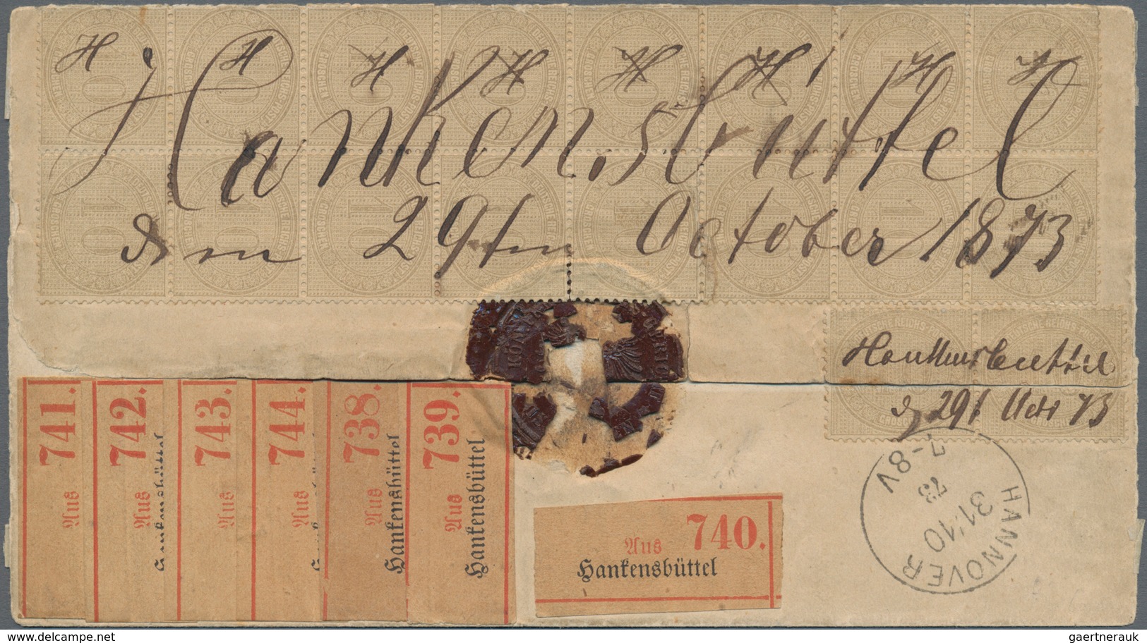 Deutsches Reich - Brustschild: 1872 Innendienst 10 Gr Grau, 16er Block+Paar A. Paketbrief V. Hankens - Neufs