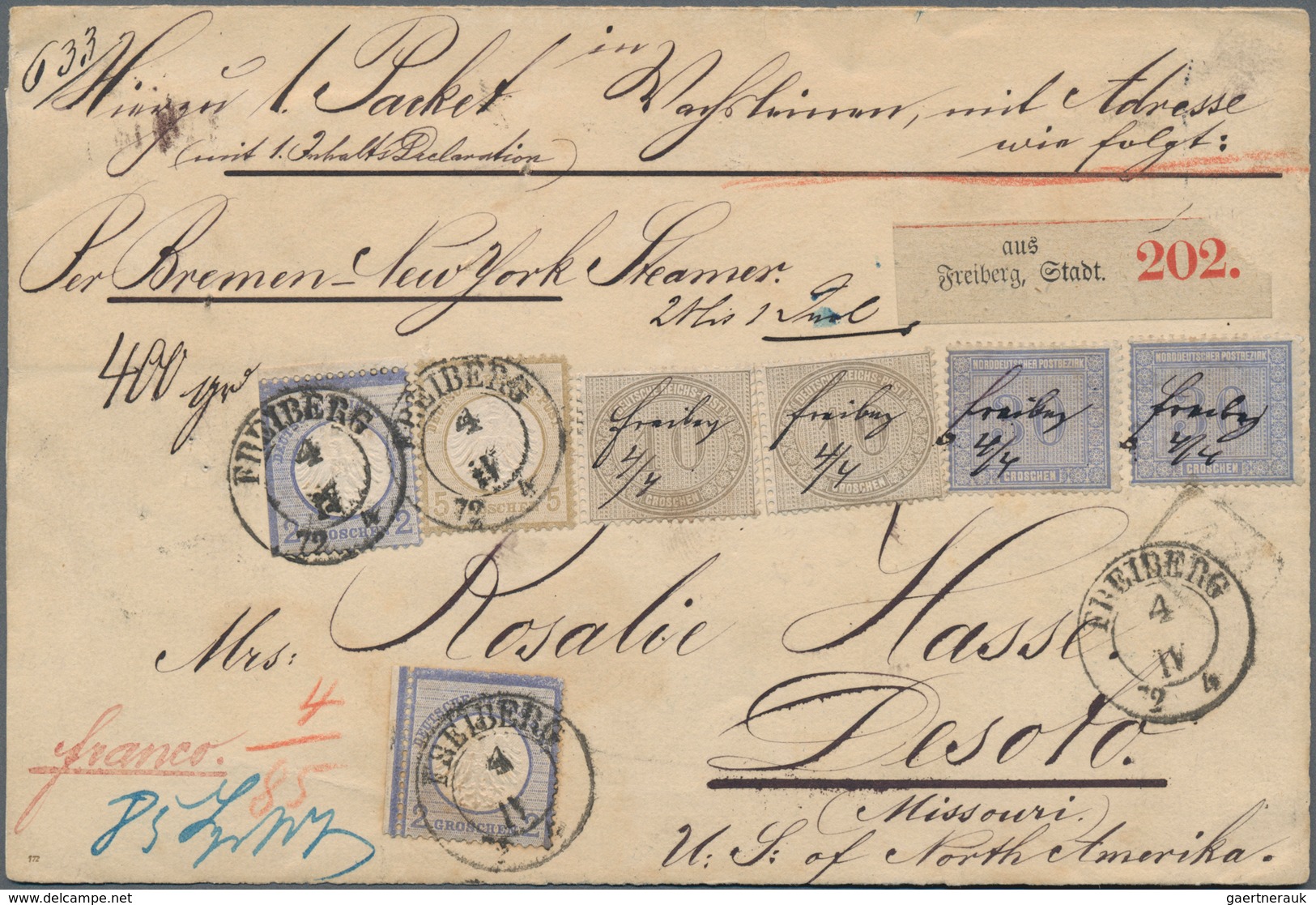 Deutsches Reich - Brustschild: 1872, ÜBERSEE-PAKET Mit Mischfrankatur Innendienstmarken NDP/Dt.Reich - Ungebraucht