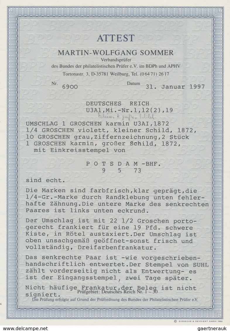 Deutsches Reich - Brustschild: 1872, Innendienst 10 Gr Paar , ¼ Gr Und 1 Gr Auf GA-Umschlag 1 Gr Mit - Ungebraucht
