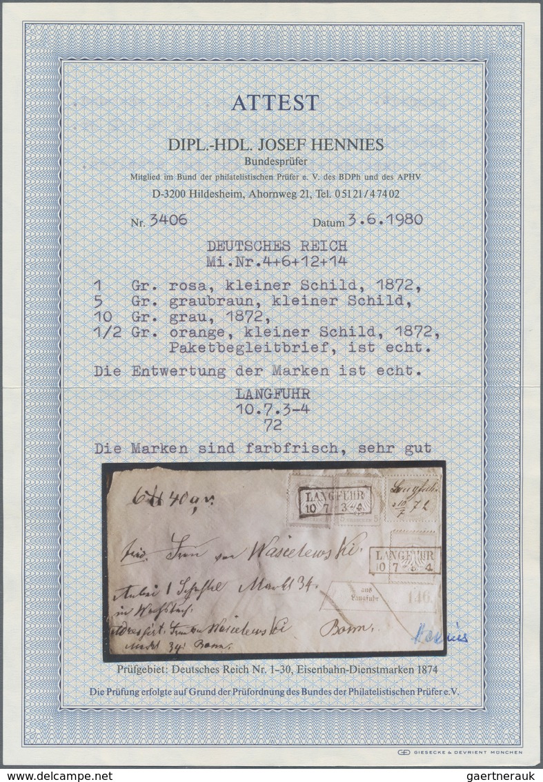 Deutsches Reich - Brustschild: 1872, Innendienstmarke 10 Gr. Grau Mit Alleiniger Handschriftlicher E - Ungebraucht