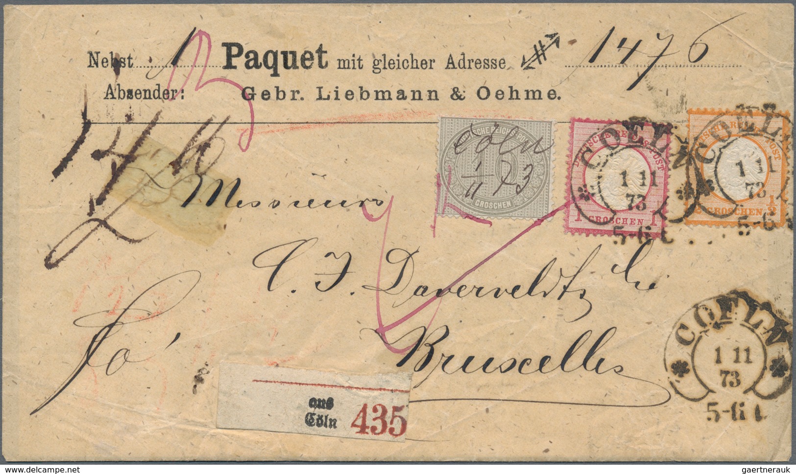 Deutsches Reich - Brustschild: 1872, Vordruck-Paketbegleitbrief Mit 10 Gr. + ½ Gr. + 1 Gr. Von "COEL - Neufs