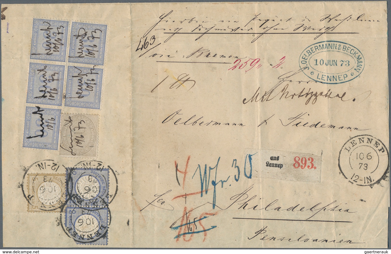 Deutsches Reich - Brustschild: 1873, ÜBERSEE-PAKET Mit Hoher 169 Gr.-Mischfrankatur Innendienstmarke - Unused Stamps