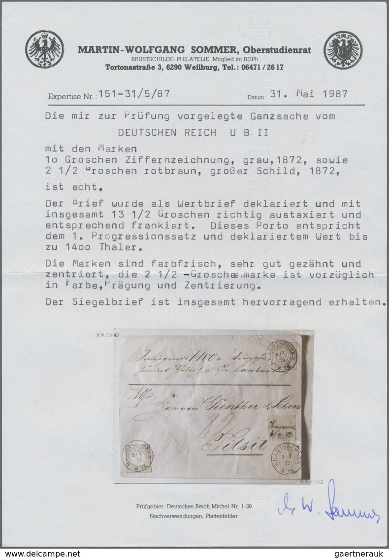 Deutsches Reich - Brustschild: 1873, AUFFRANKIERTE GANZSACHE Als WERTBRIEF: Innendienstmarke 10 Gr. - Unused Stamps