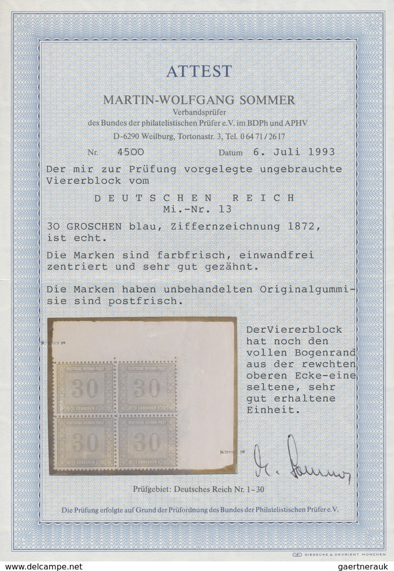 Deutsches Reich - Brustschild: 1872, Innendienstmarke 30 Gr. Graublau Im POSTFRISCHEN Rechten Oberen - Neufs