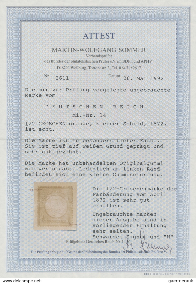 Deutsches Reich - Brustschild: 1872, Freimarke 1/2 Groschen Orange Mit Kleinem Brustschild, Sauber U - Unused Stamps