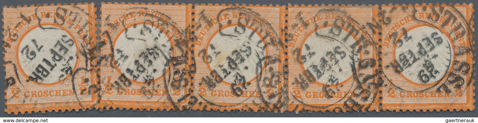 Deutsches Reich - Brustschild: 1872, Kleiner Schild ½ Gr. Orange Im 5er Streifen Mit K2 "STRASSBURG - Neufs