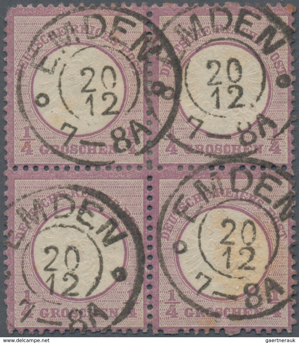 Deutsches Reich - Brustschild: 1872, Großer Schild ¼ Gr Violett Als Viererblock Mit K2 "EMDEN 20 12" - Unused Stamps