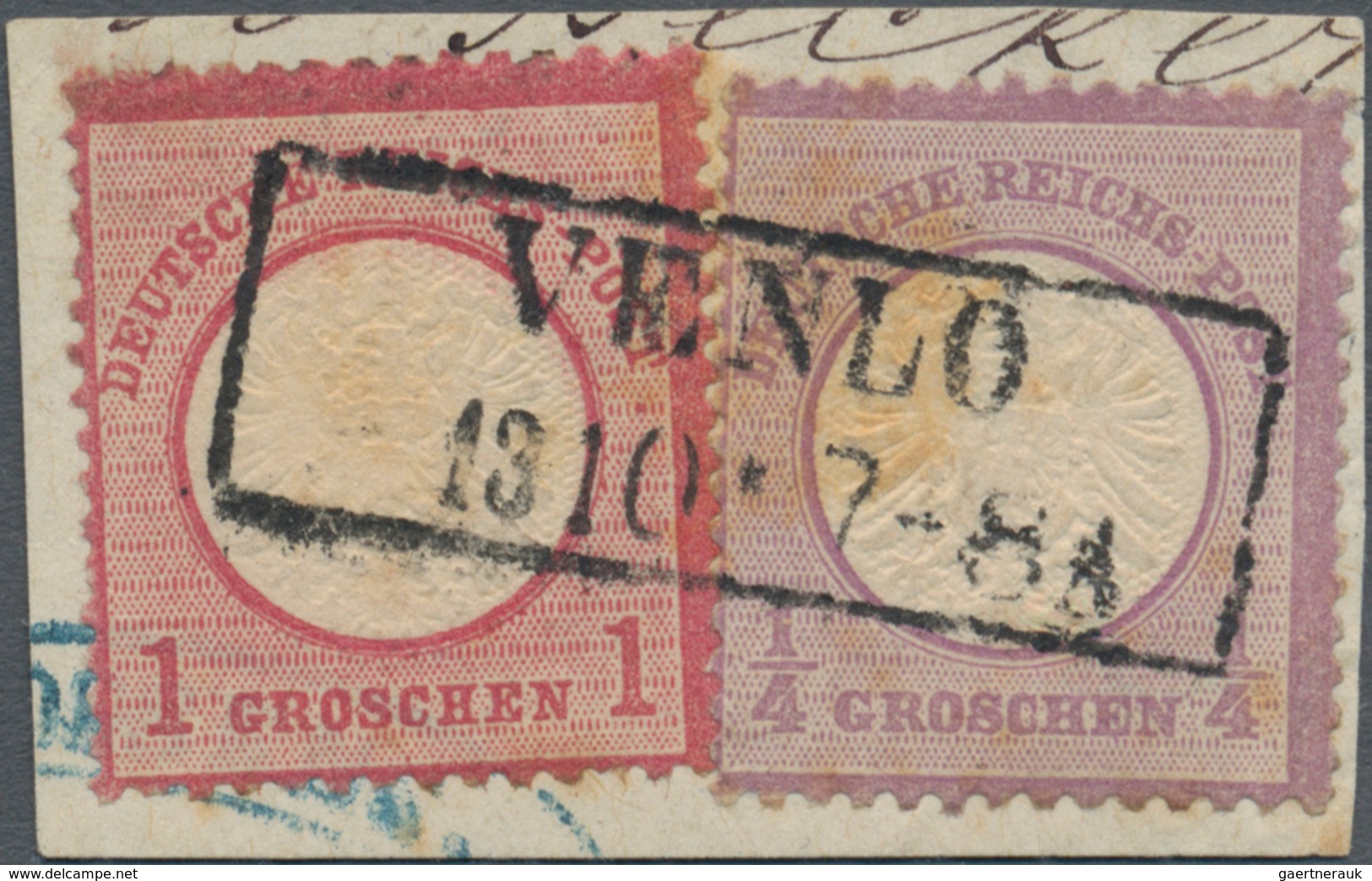 Deutsches Reich - Brustschild: 1872, "VENLO 2 8 5-6" SCHWARZER Ra2 Auf Briefstück ¼ Gr + 1 Gr, STEMP - Ungebraucht