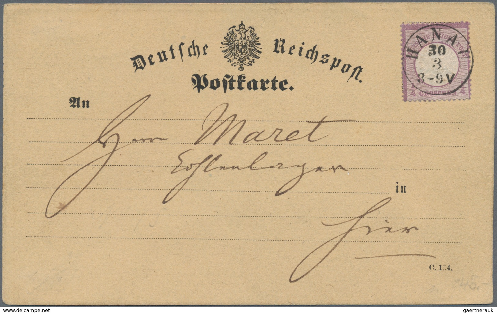 Deutsches Reich - Brustschild: 1872, Großer Schild ¼ Gr. Violett Als Einzelfrankatur Auf Orts-Postka - Unused Stamps