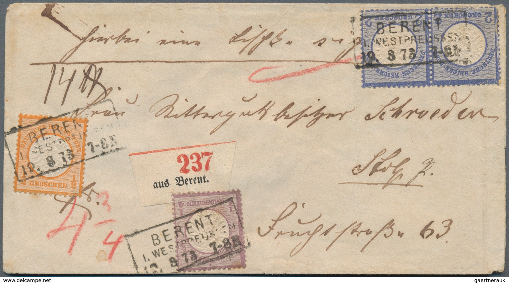 Deutsches Reich - Brustschild: 1872, Großer Schild ¼ Gr., ½ Gr. Und Paar 2 Gr. Auf Paket-Begleitbrie - Ungebraucht