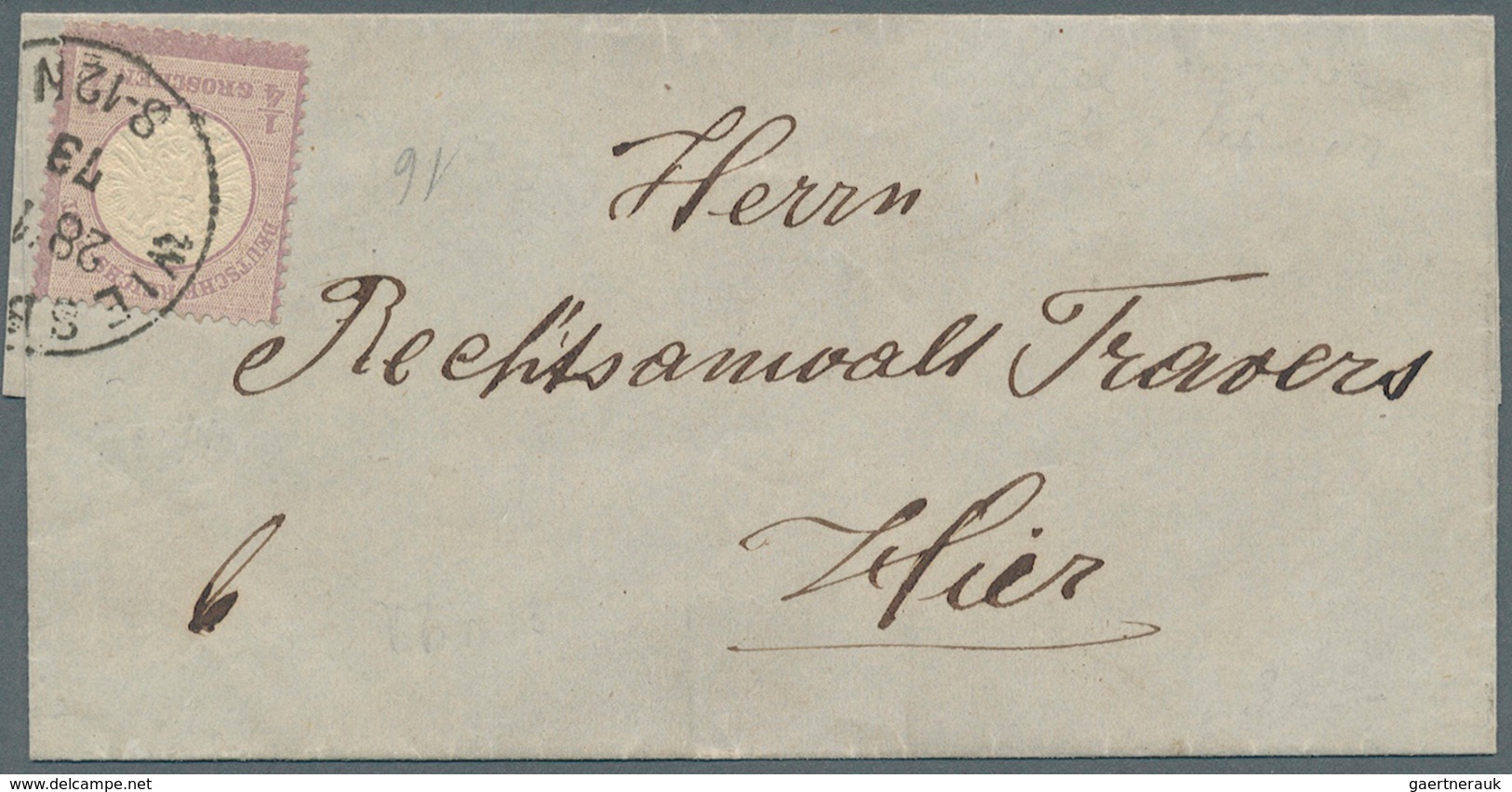 Deutsches Reich - Brustschild: 1872, ¼ Gr. Großer Schild Als Einzelfrankatur Auf Ortsbrief Von "WIES - Neufs