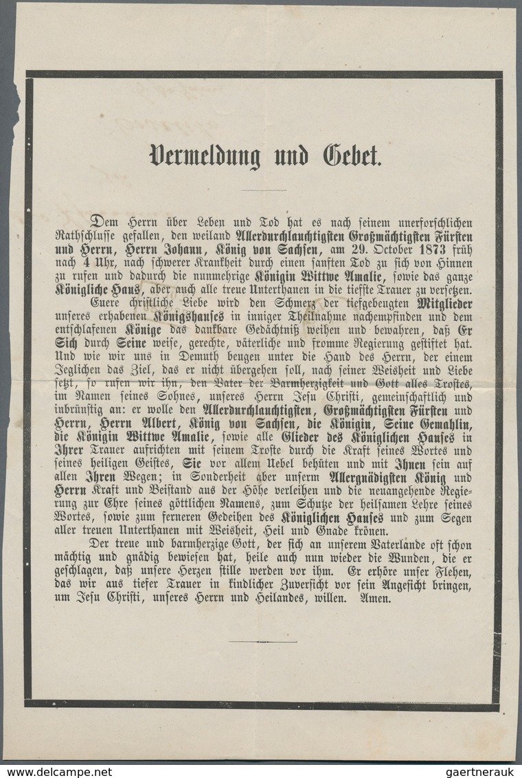 Deutsches Reich - Brustschild: 1872, Großer Schild 1/3 Gr. Grün Auf Gedruckter Todesanzeige Johanns, - Ungebraucht