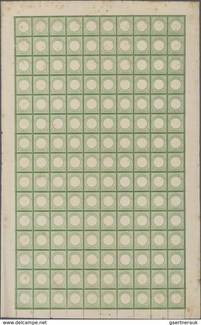 Deutsches Reich - Brustschild: 1872, VOLLSTÄNDIGER ORIGINALBOGEN: Großer Schild ⅓ Gr. Gelblichgrün I - Neufs