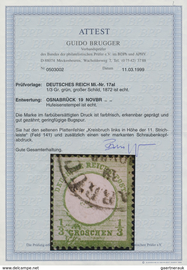 Deutsches Reich - Brustschild: 1872, Großer Schild 1/3 Gr Hellgrün Zweimal Gestempelt Mit Plattenfeh - Ungebraucht