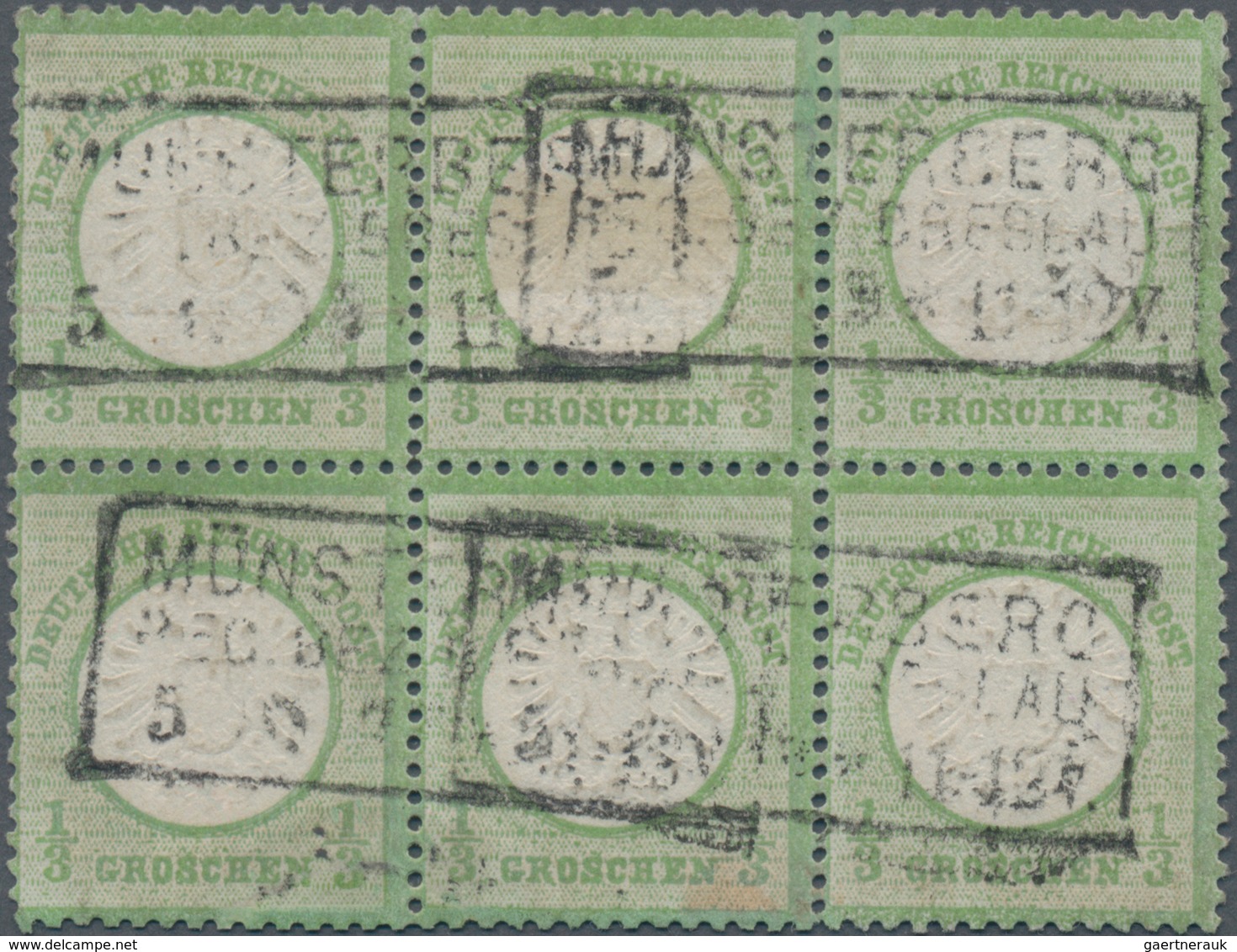 Deutsches Reich - Brustschild: 1872, Großer Schild 1/3 Gr Hellgrün Im SECHSERBLOCK Mit Ra3 "MÜNSTERB - Unused Stamps