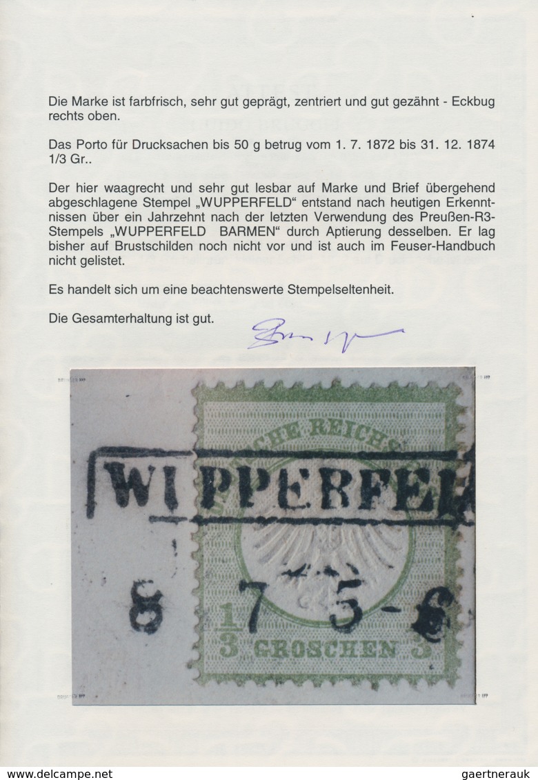 Deutsches Reich - Brustschild: 1872 Kl. Schild 1/3 Gr Grün Auf Brief Mit Aptiertem Preussen-Ra2 "WUP - Unused Stamps