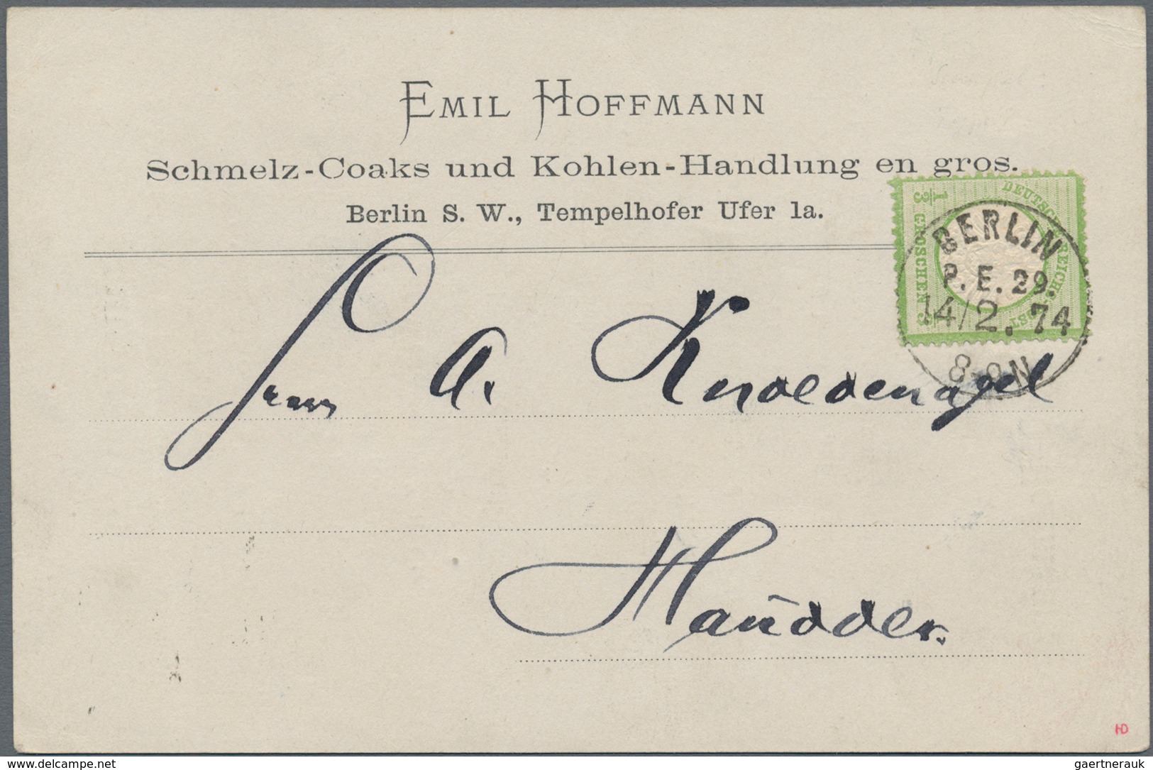 Deutsches Reich - Brustschild: 1872, Großer Schild 1/3 Gr. Hellgrün Auf Privater Vordruck-Karte Mit - Unused Stamps