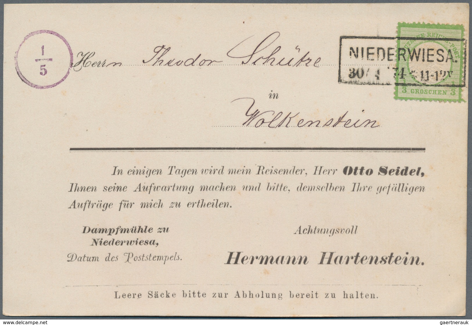 Deutsches Reich - Brustschild: 1872, Großer Schild 1/3 Gr. Grün Auf Vertreter-Vordruck-Karte Mit Ra2 - Ungebraucht