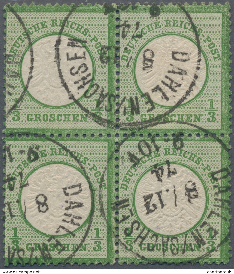 Deutsches Reich - Brustschild: 1872, Großer Schild 1/3 Gr. Dunkelgrün Im Viererblock Mit K1 "DAHLEN/ - Unused Stamps