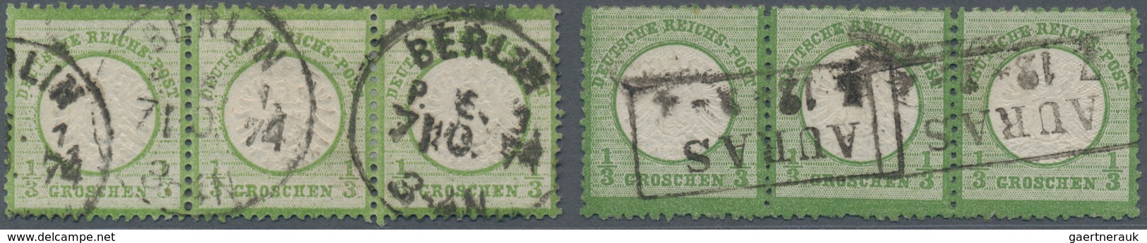 Deutsches Reich - Brustschild: 1872, Großer Schild 1/3 Gr Je Im Dreierstreifen In B-Farbe Dunkelgrün - Unused Stamps