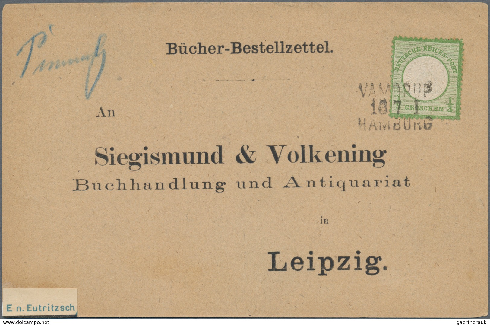 Deutsches Reich - Brustschild: 1872, Großer Schild 1/3 Gr. Dunkelgrün Auf Vordruck-Bücherzettel Mit - Ungebraucht