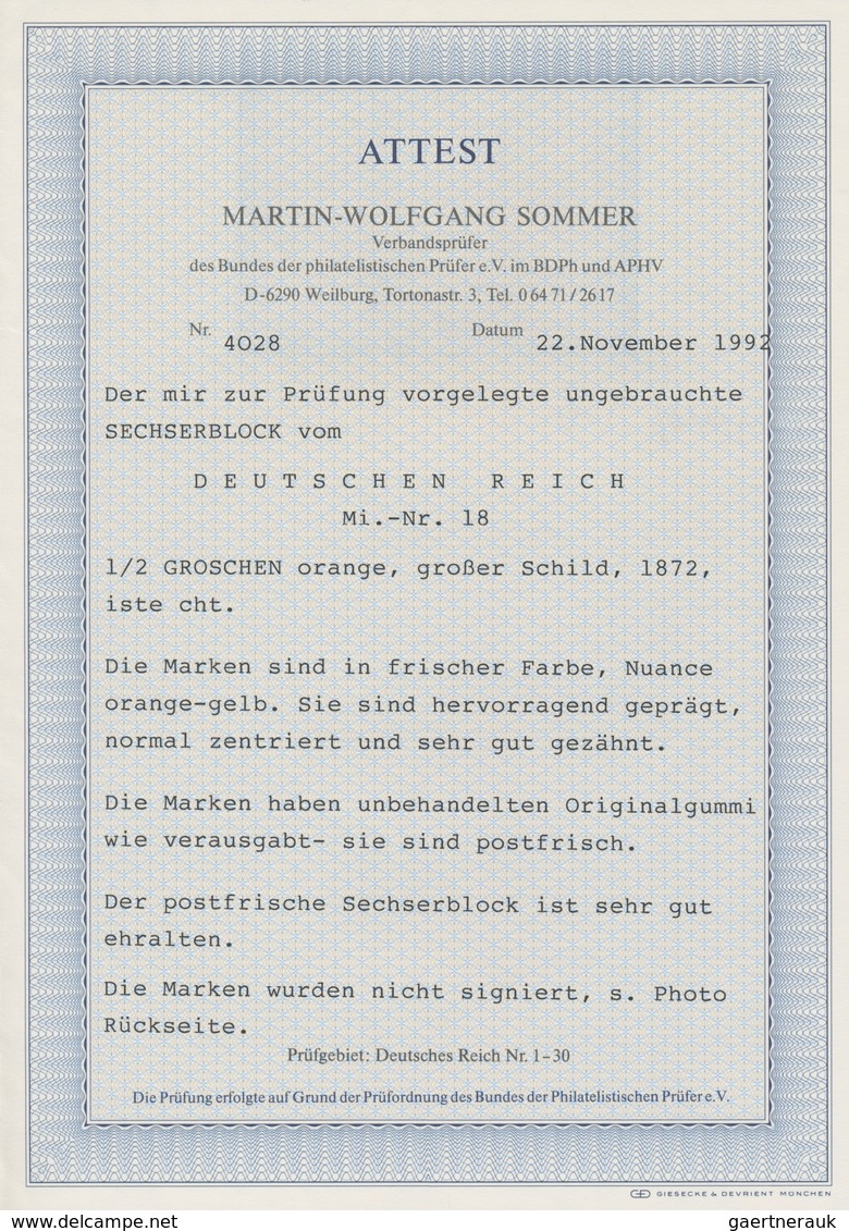 Deutsches Reich - Brustschild: 1872, Großer Schild ½ Gr. Orange, Farbfrischer, Gut Gezähnter, Gepräg - Nuevos