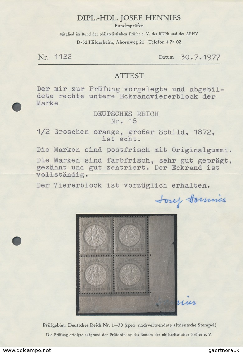 Deutsches Reich - Brustschild: 1872, Großer Schild ½ Gr. Orange, Farbfrischer, Gut Gezähnter, Gepräg - Unused Stamps