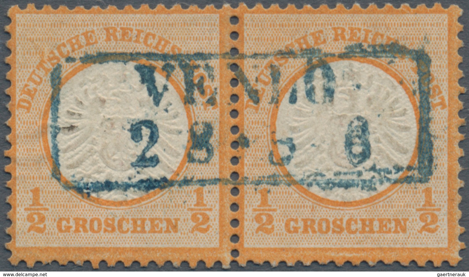 Deutsches Reich - Brustschild: 1872, "VENLO 2 8 5-6" Blauer Ra2 Auf Luxus-Paar ½ Gr. Orange, Nur Wen - Nuevos