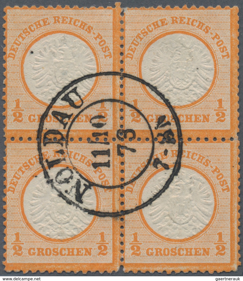 Deutsches Reich - Brustschild: 1872, Großer Schild ½ Gr Orange Im Viererblock Mit K2 "NOLDAU 11/10 7 - Ungebraucht