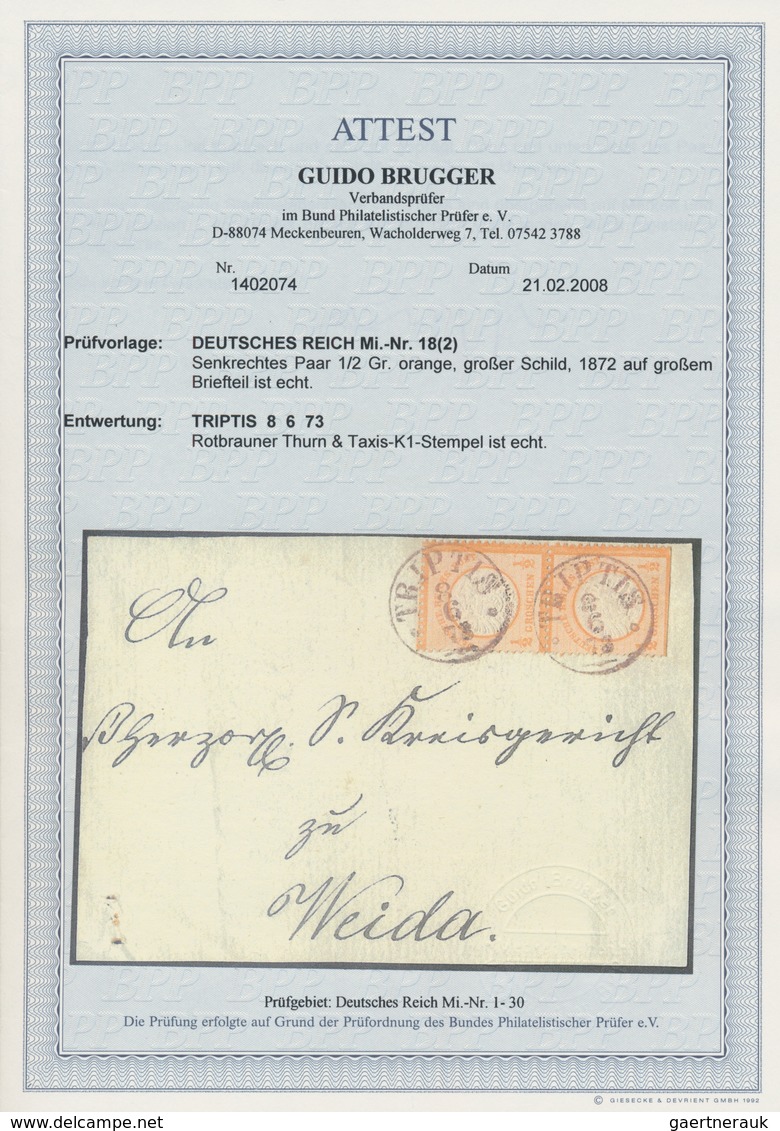 Deutsches Reich - Brustschild: 1872, Briefteil Mit Gr. Schild 2x½ Gr. Und ROTBRAUNEM Taxis-K1 "TRIPT - Unused Stamps