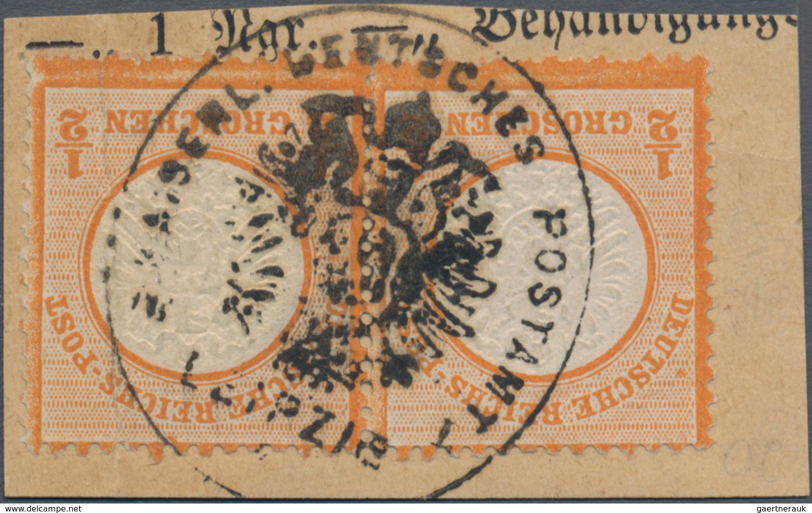 Deutsches Reich - Brustschild: 1872 Paar ½ Gr. Orange Mit OVALEM DIENSTSIEGEL "KAISERL- DEUTSCHES PO - Unused Stamps