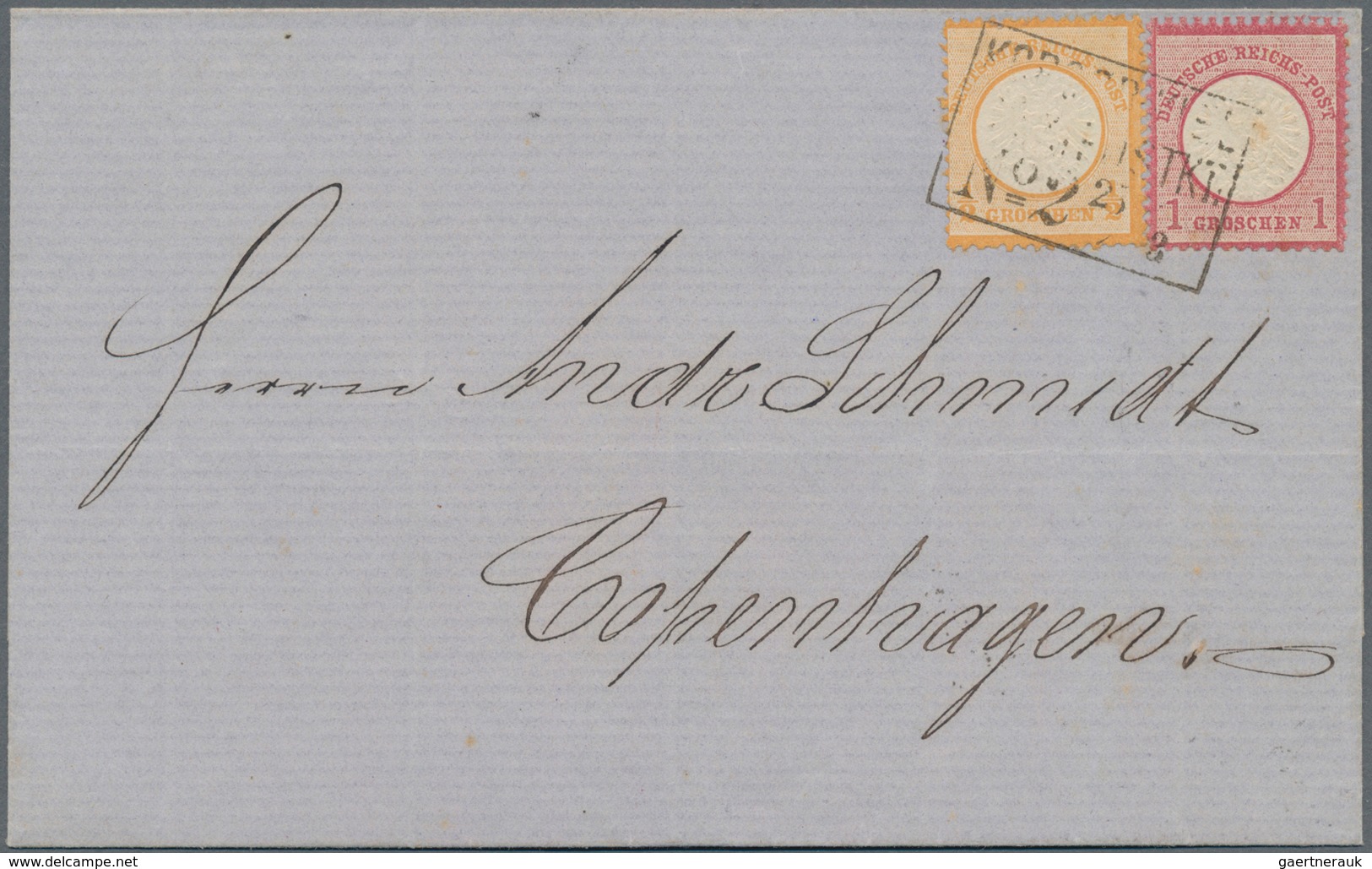 Deutsches Reich - Brustschild: 1872 Brief ½Gr.+1Gr. Mit DÄNISCHEM SCHIFFPOST-Ra3 "KORSOR KIEL DPSK P - Ungebraucht
