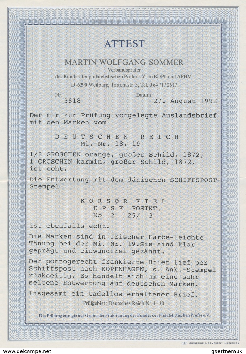 Deutsches Reich - Brustschild: 1872 Brief ½Gr.+1Gr. Mit DÄNISCHEM SCHIFFPOST-Ra3 "KORSOR KIEL DPSK P - Unused Stamps