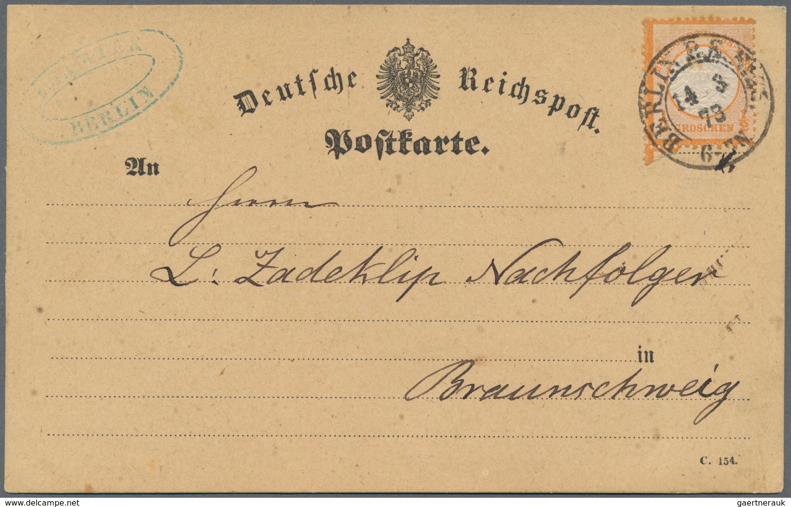 Deutsches Reich - Brustschild: 1872, Großer Schild ½ Gr. Orange Mit Doppelprägung Des Mittelstückes - Ungebraucht