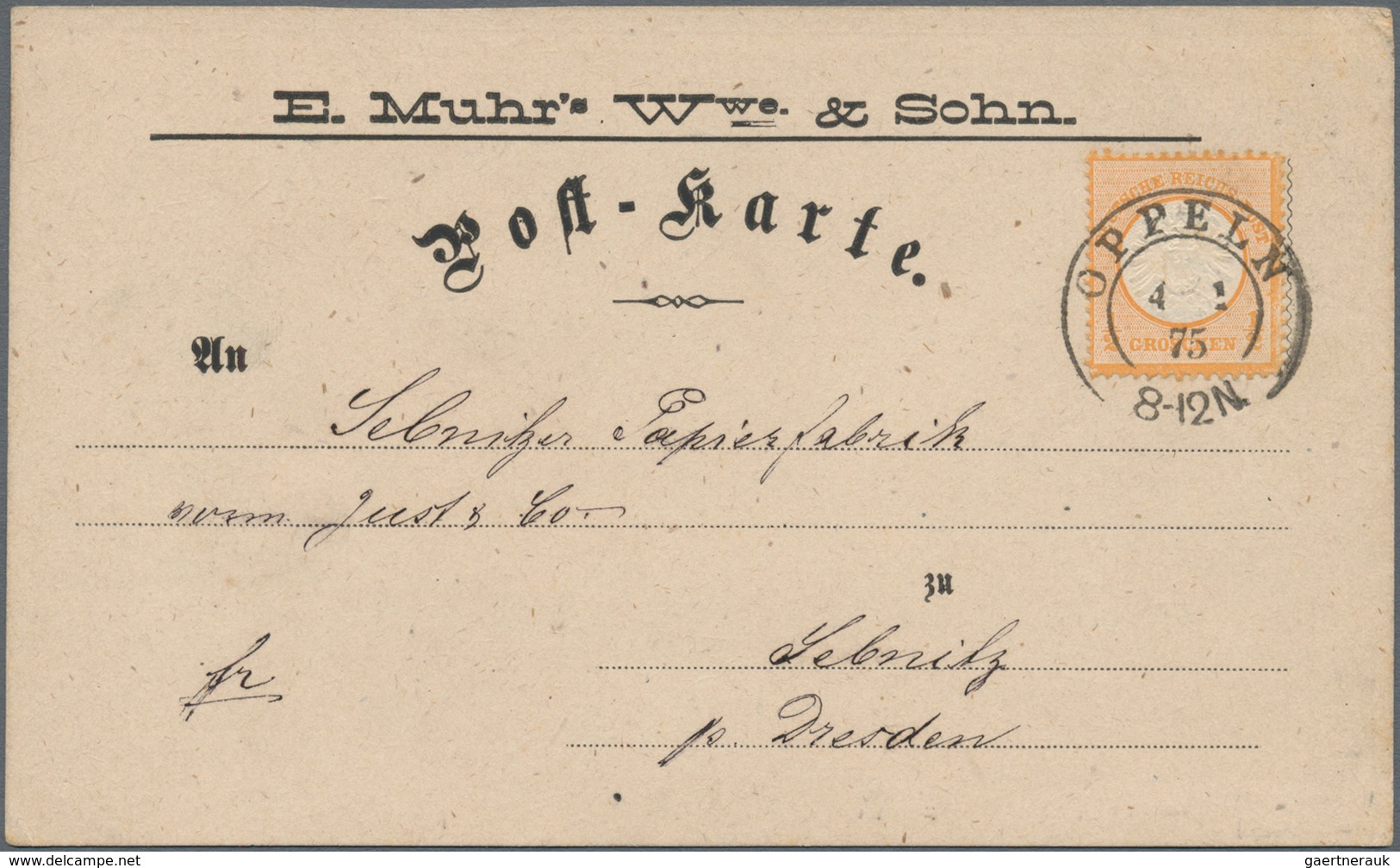 Deutsches Reich - Brustschild: 1872 Großer Schild ½ Gr Orange A. Vordruckkarte "E.Muhrs Wwe.&Sohn" M - Unused Stamps