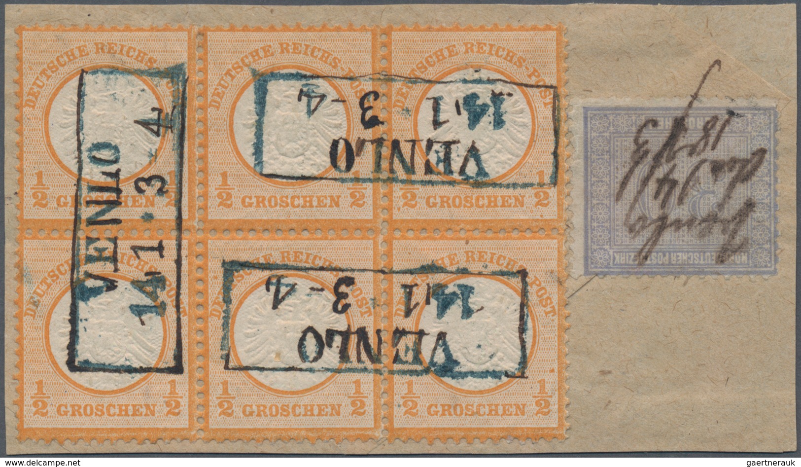 Deutsches Reich - Brustschild: 1872, Großer Schild ½ Gr Orange Als Sechserblock Mit Blauem Preussen- - Unused Stamps