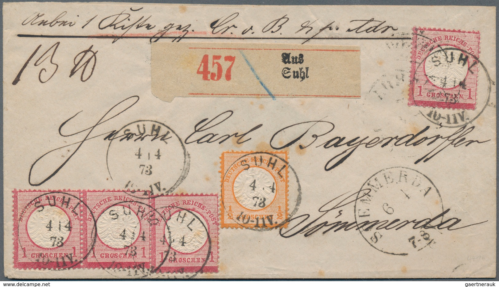 Deutsches Reich - Brustschild: 1872, Großer Schild ½ Gr. Und 4x 1 Gr. Auf Paket-Begleitbrief Mit K1 - Unused Stamps