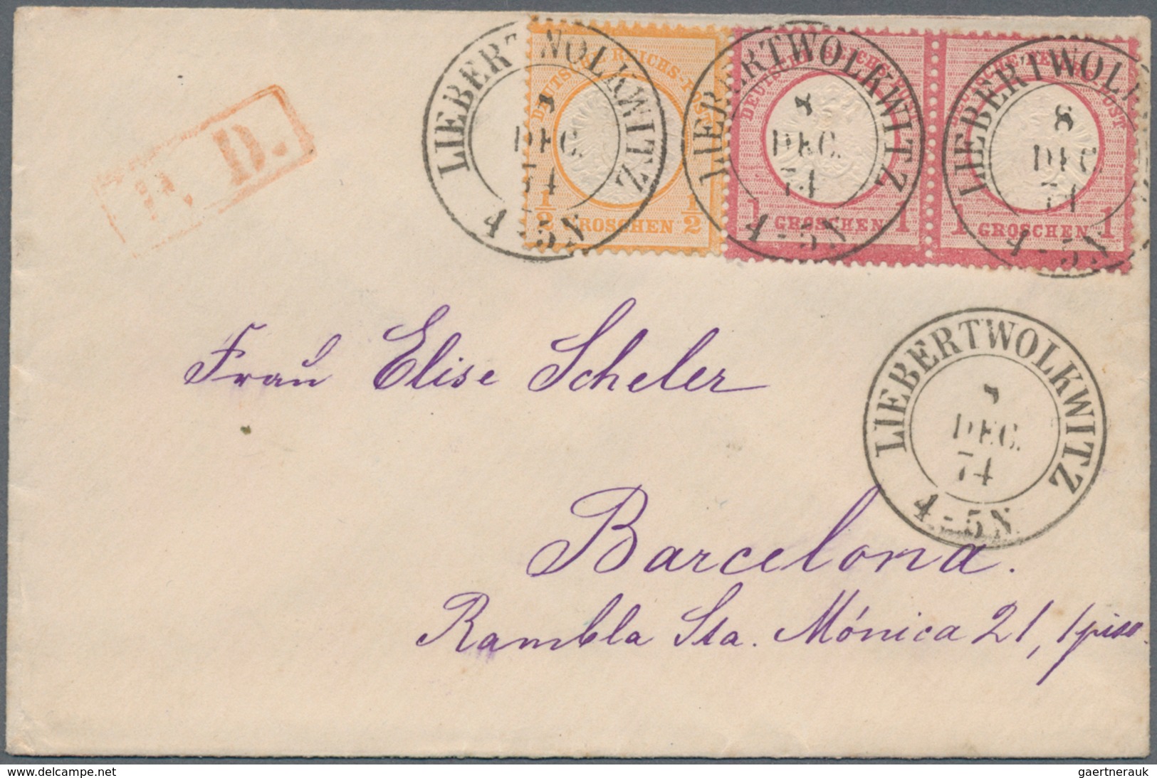 Deutsches Reich - Brustschild: 1872, Großer Schild ½ Gr. Orange Und Paar 1 Gr. Karmin Auf Brief Nach - Unused Stamps