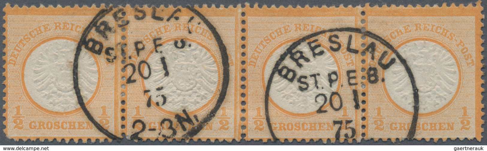 Deutsches Reich - Brustschild: 1872, Großer Schild ½ Gr Orange Im Viererstreifen Mit K1 "BRESLAU ST. - Ungebraucht