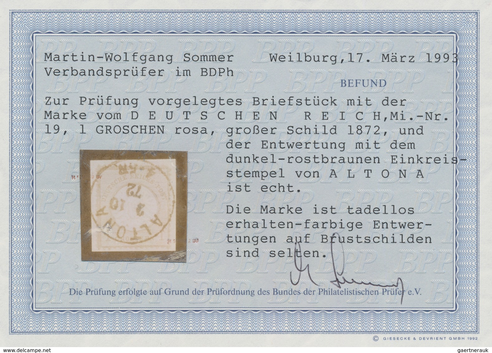 Deutsches Reich - Brustschild: 1872, Großer Schild 1 Gr Karmin Auf Briefstück Mit Seltenem Rostbraun - Neufs