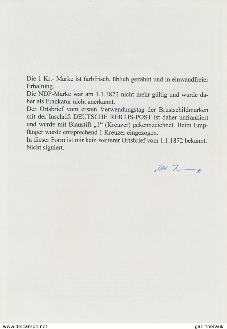 Deutsches Reich - Brustschild: 1872, Norddeutscher Bund 1 Kreuzer Gelblichgrün, Einzelfrankatur Auf - Neufs