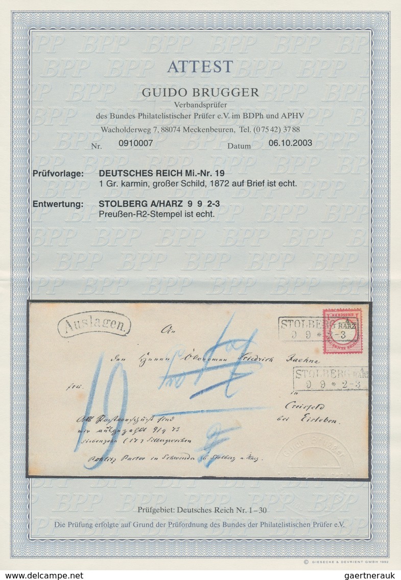 Deutsches Reich - Brustschild: 1872, Großer Schild 1 Gr Rot Auf "Auslagen"-Brief Mit Ra3 "STOLBERG A - Neufs
