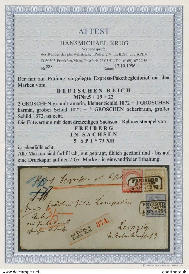 Deutsches Reich - Brustschild: 1872, Großer Schild 1 Gr, 2 Gr U. 5 Gr Als Dreifarben-Frankatur Auf P - Neufs